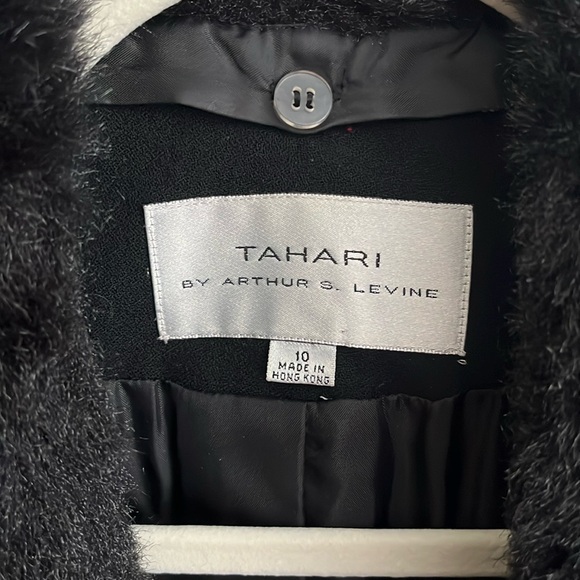 🖤 TAHARI By Arthur S.Levine Fur Collar Black Coat Jacket Vintage-Women 10 - Picture 11 of 16